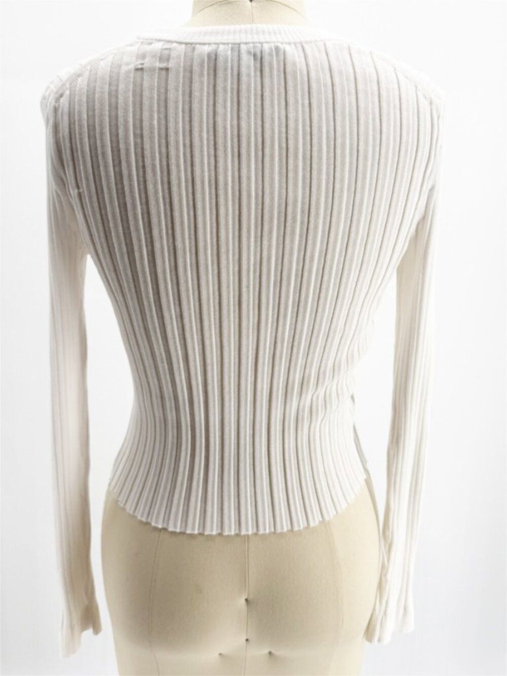 Vince Optic White Ribbed V-Neck Cardigan Coquette - Picture 3 of 8